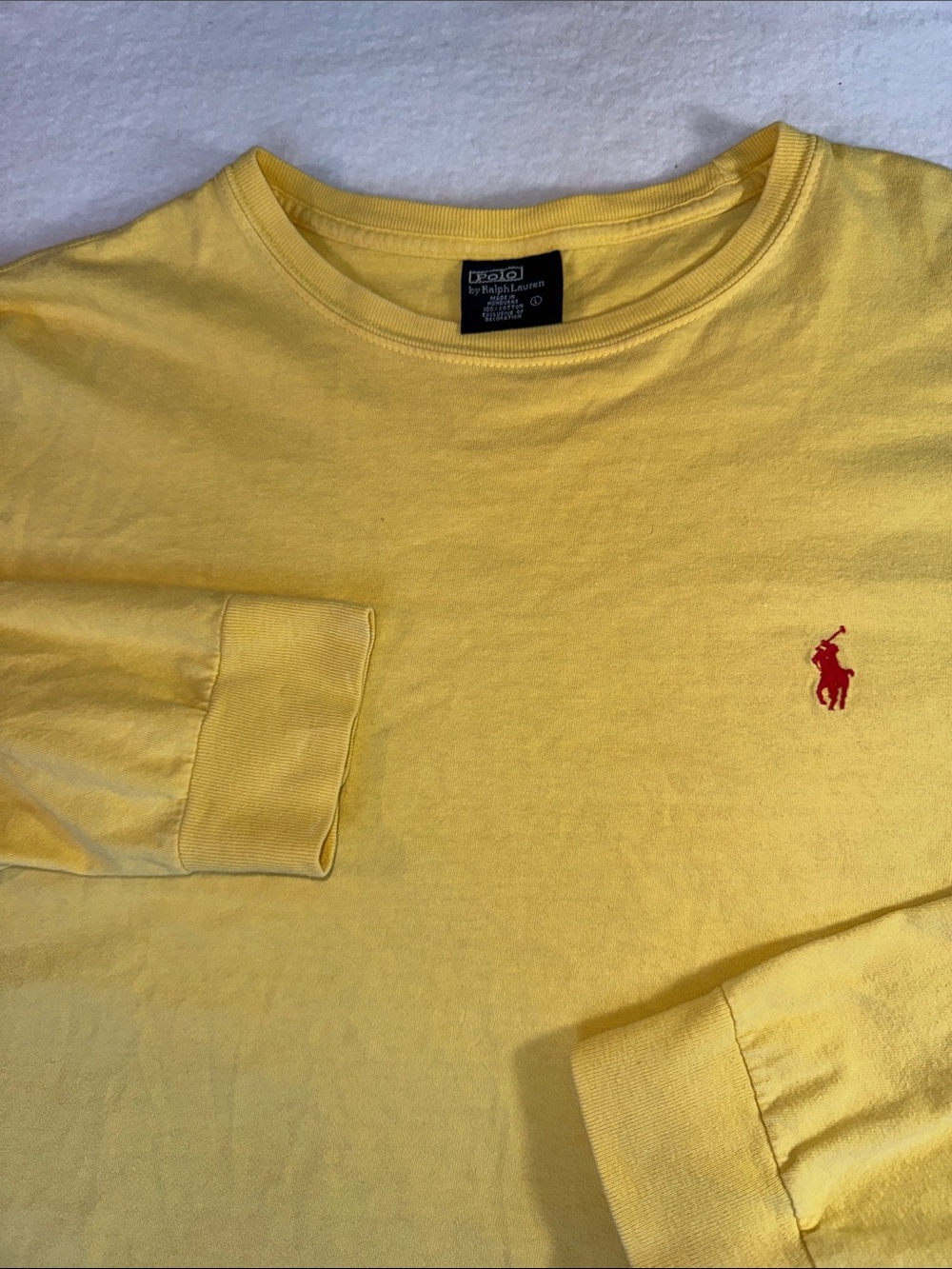 Ralph Lauren Yellow Long Sleeve Crewneck with Red Pony Embroidery